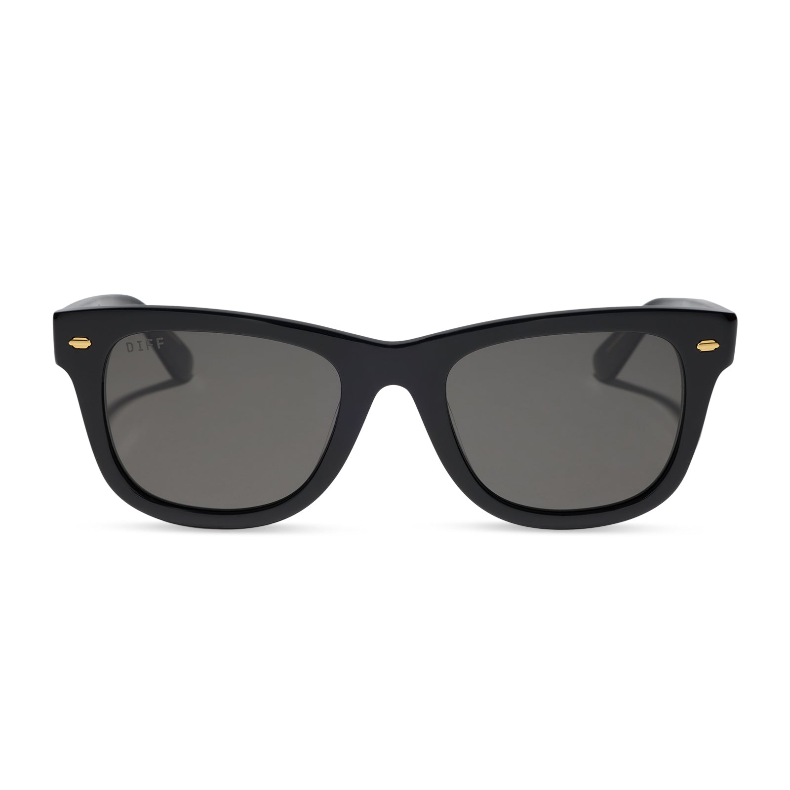 diff eyewear mercer square sunglasses with a black acetate frame and grey polarized lenses front view