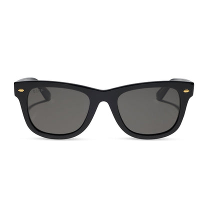 diff eyewear mercer square sunglasses with a black acetate frame and grey polarized lenses front view