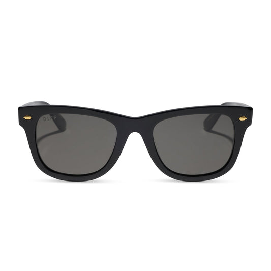 diff eyewear mercer square sunglasses with a black acetate frame and grey polarized lenses front view