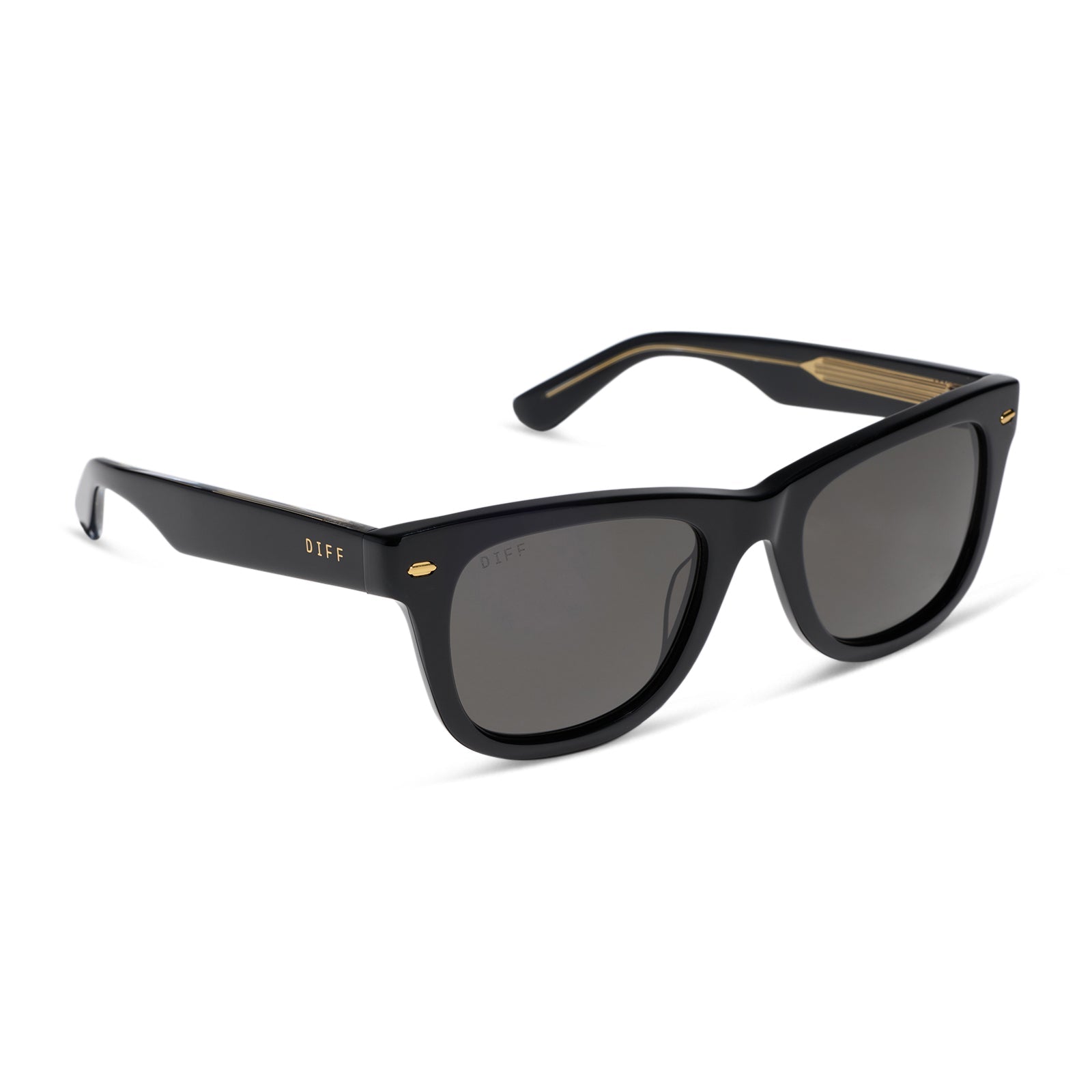 diff eyewear mercer square sunglasses with a black acetate frame and grey polarized lenses angled view