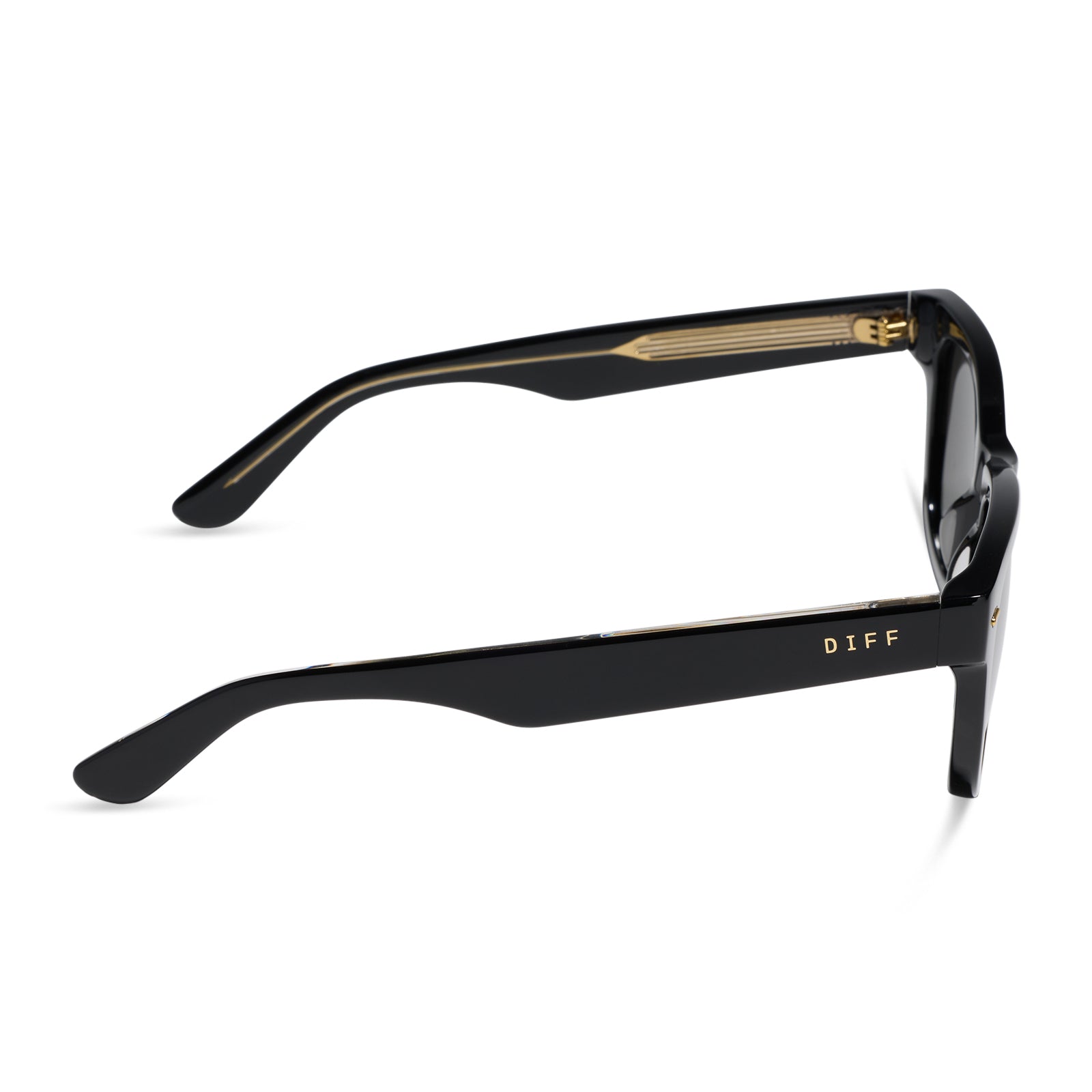 diff eyewear mercer square sunglasses with a black acetate frame and grey polarized lenses side view