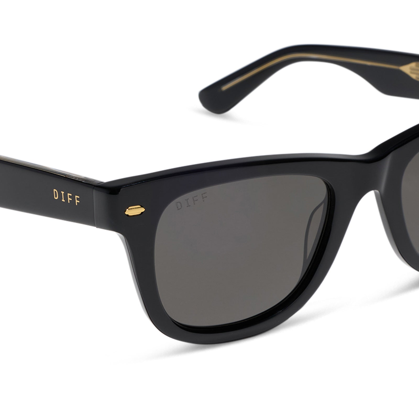 diff eyewear mercer square sunglasses with a black acetate frame and grey polarized lenses detailed view