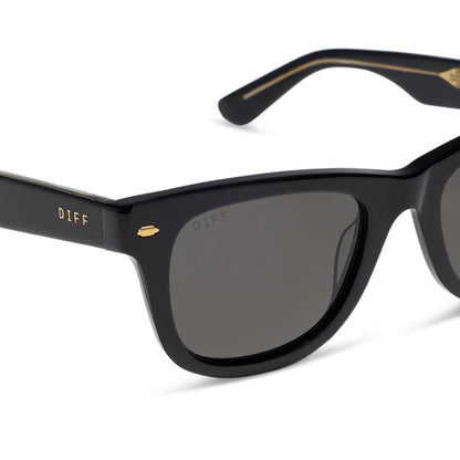 diff eyewear mercer square sunglasses with a black acetate frame and grey polarized lenses detailed view