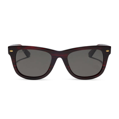 diff eyewear mercer square sunglasses with a redwood acetate frame and grey polarized lenses front view
