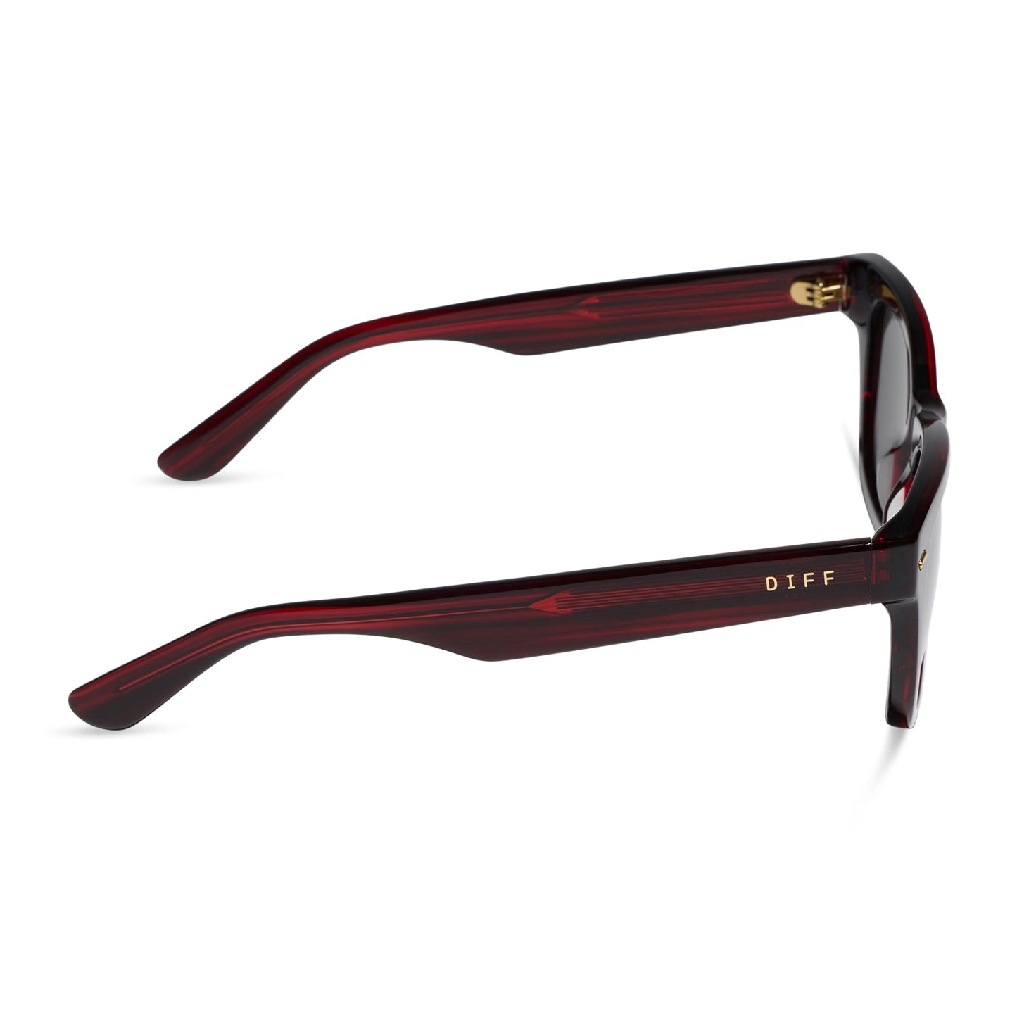 diff eyewear mercer square sunglasses with a redwood acetate frame and grey polarized lenses side view