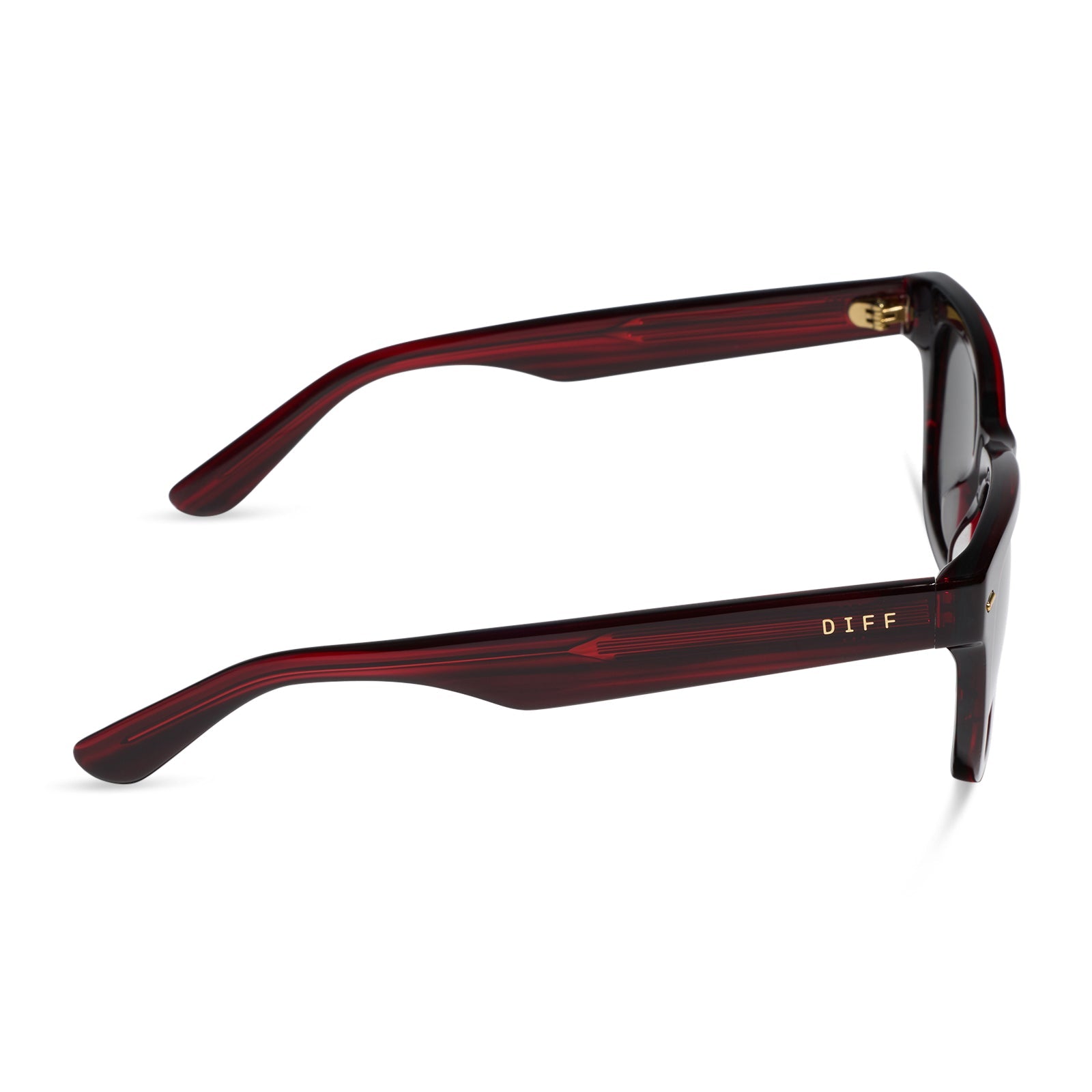 diff eyewear mercer square sunglasses with a redwood acetate frame and grey polarized lenses side view