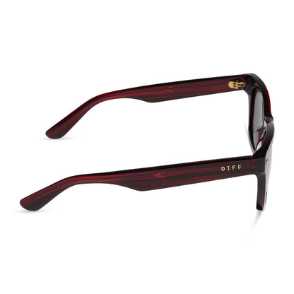 diff eyewear mercer square sunglasses with a redwood acetate frame and grey polarized lenses side view