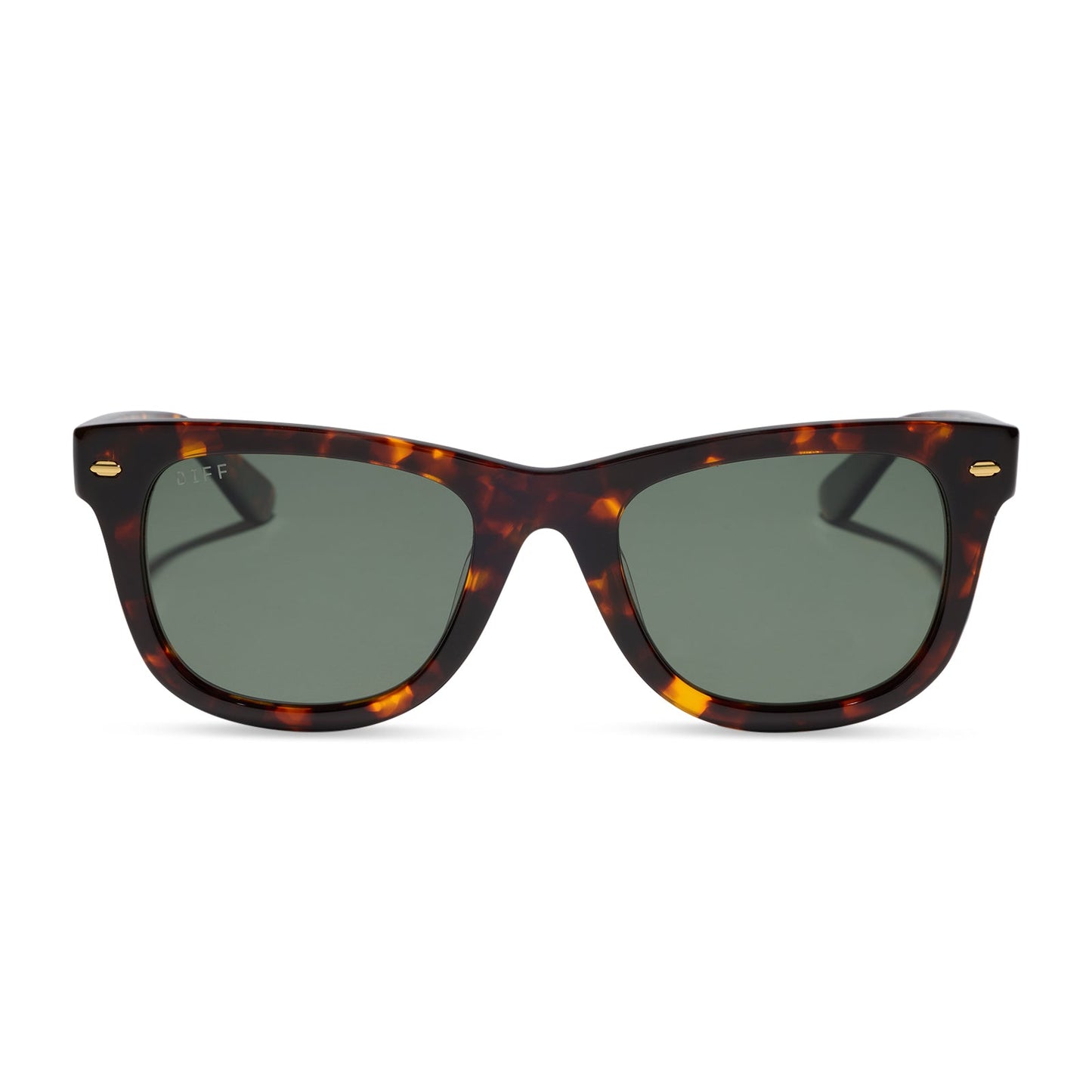 diff eyewear mercer square sunglasses with a rich tortoise acetate frame and g15 polarized lenses front view