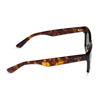 diff eyewear mercer square sunglasses with a rich tortoise acetate frame and g15 polarized lenses side view