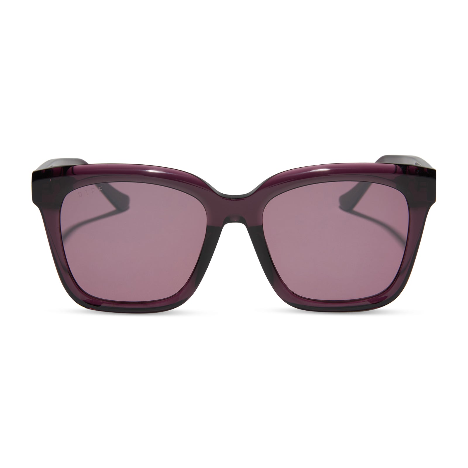 diff eyewear featuring the meredith square sunglasses with a aubergine purple red frame and aubergine with silver flash lenses front view