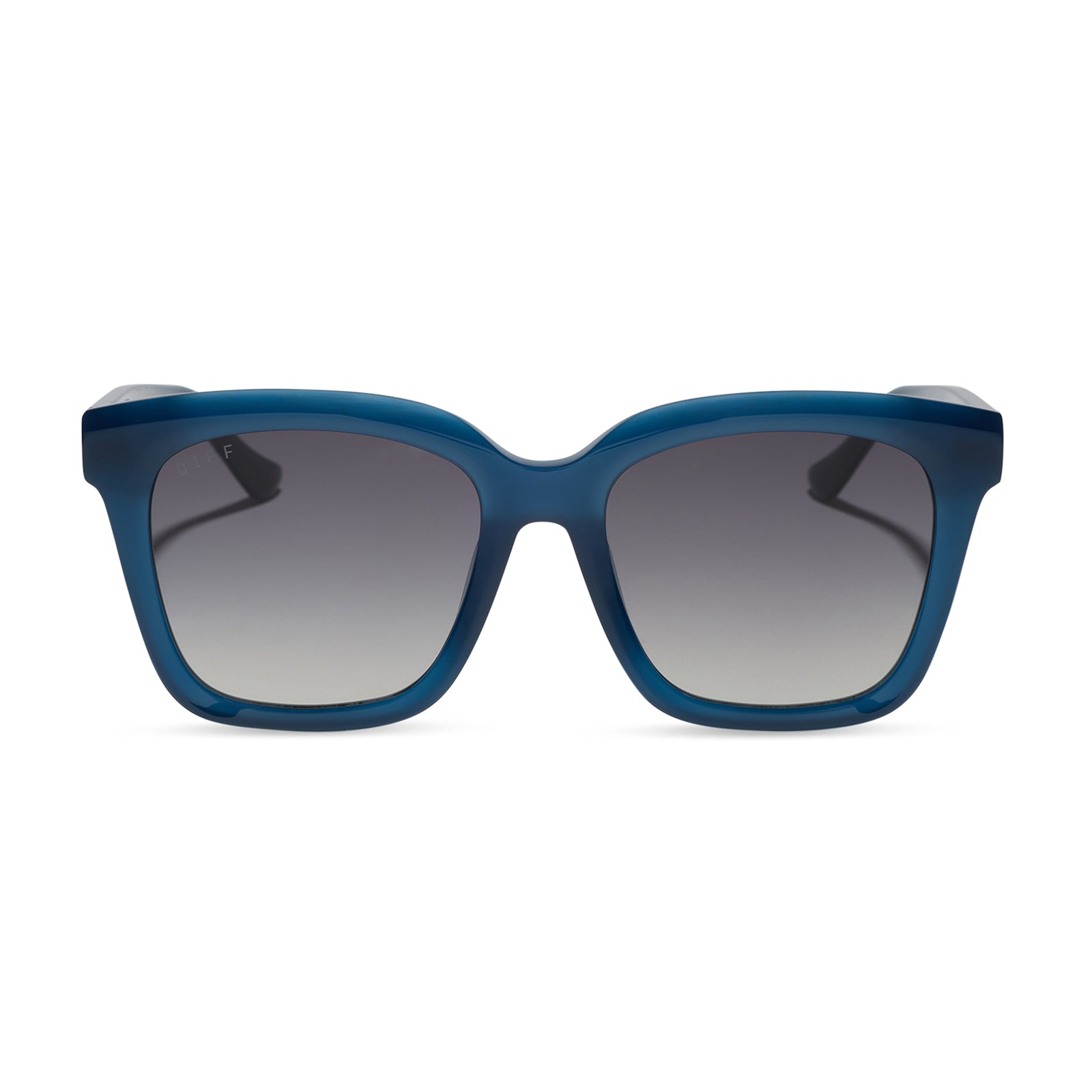 diff eyewear featuring the meredith square  oversized sunglasses with a clubhouse blue acetate frame and grey gradient polarized lenses front view