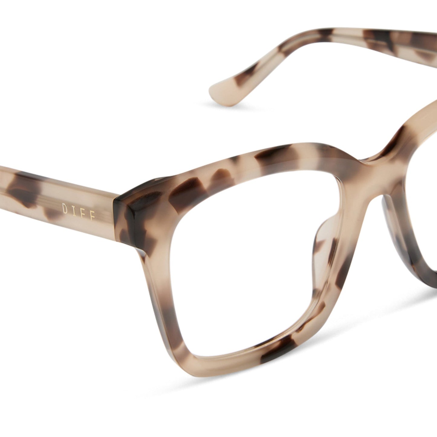 diff eyewear featuring the meredith square prescription glasses with a cream tortoise frame detailed view