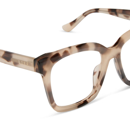 diff eyewear featuring the meredith square prescription glasses with a cream tortoise frame detailed view