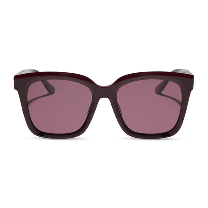 diff eyewear featuring the meredith square sunglasses with a dark cherry lacquer frame and dark cherry polarized lenses front view