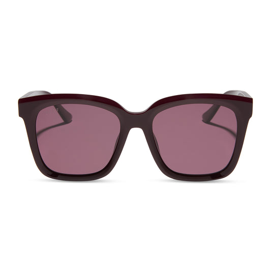 diff eyewear featuring the meredith square sunglasses with a dark cherry lacquer frame and dark cherry polarized lenses front view