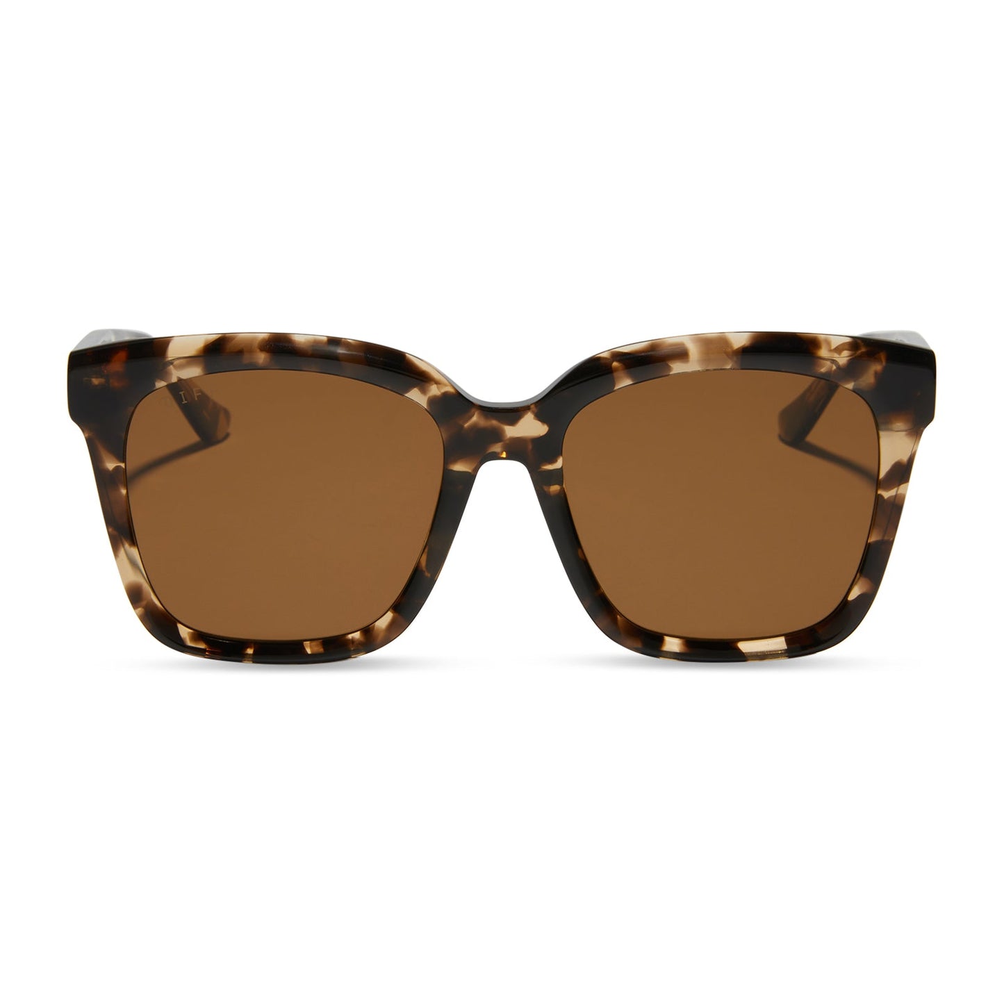 diff eyewear meredith square sunglasses with a espresso tortoise acetate frame and brown polarized lenses front view
