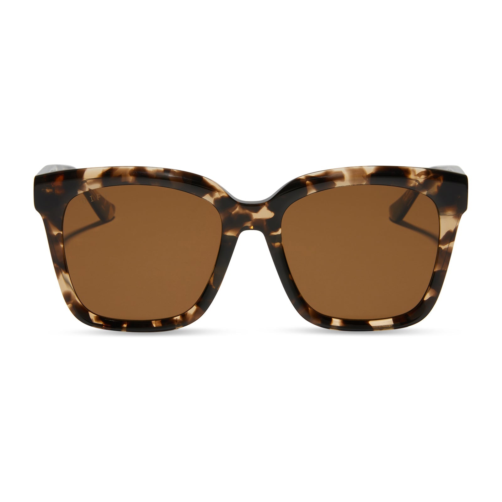 diff eyewear meredith square sunglasses with a espresso tortoise acetate frame and brown polarized lenses front view