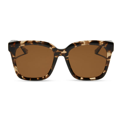 diff eyewear meredith square sunglasses with a espresso tortoise acetate frame and brown polarized lenses front view