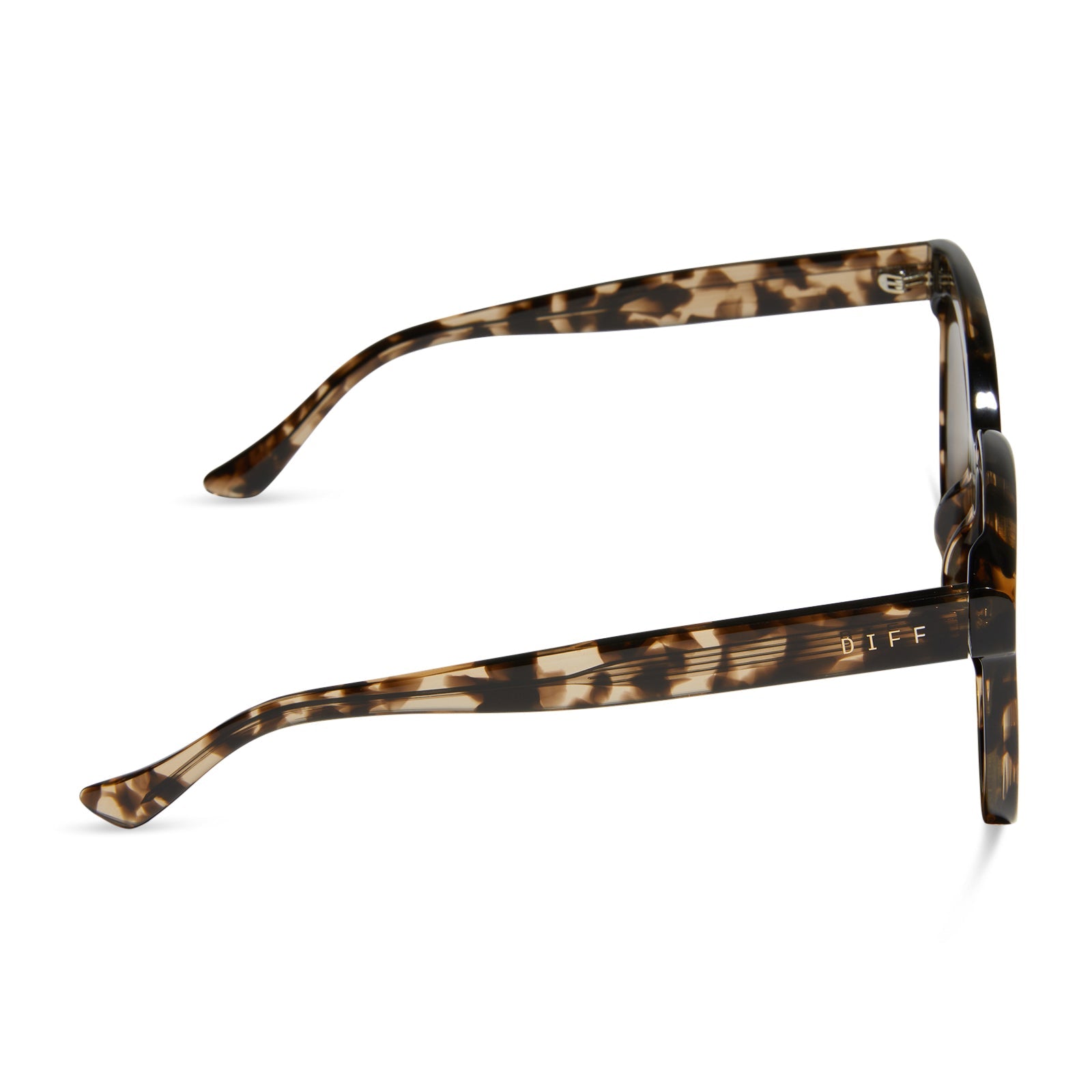 diff eyewear meredith square sunglasses with a espresso tortoise acetate frame and brown polarized lenses side view
