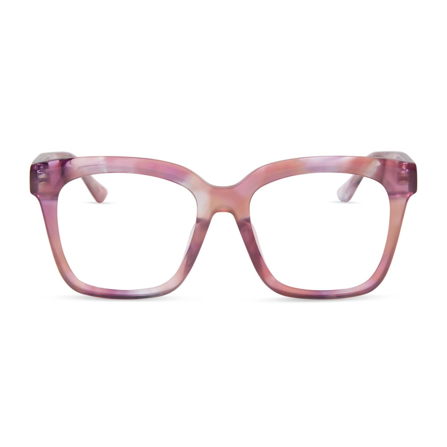diff eyewear featuring the meredith square prescription glasses with a fleur pink tortoise frame front view