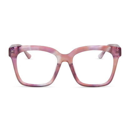 diff eyewear featuring the meredith square prescription glasses with a fleur pink tortoise frame front view