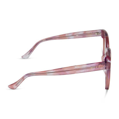 diff eyewear featuring the meredith square prescription glasses with a fleur pink tortoise frame side view