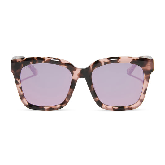 diff eyewear meredith square sunglasses himalayan tortoise & light pink mirror front view