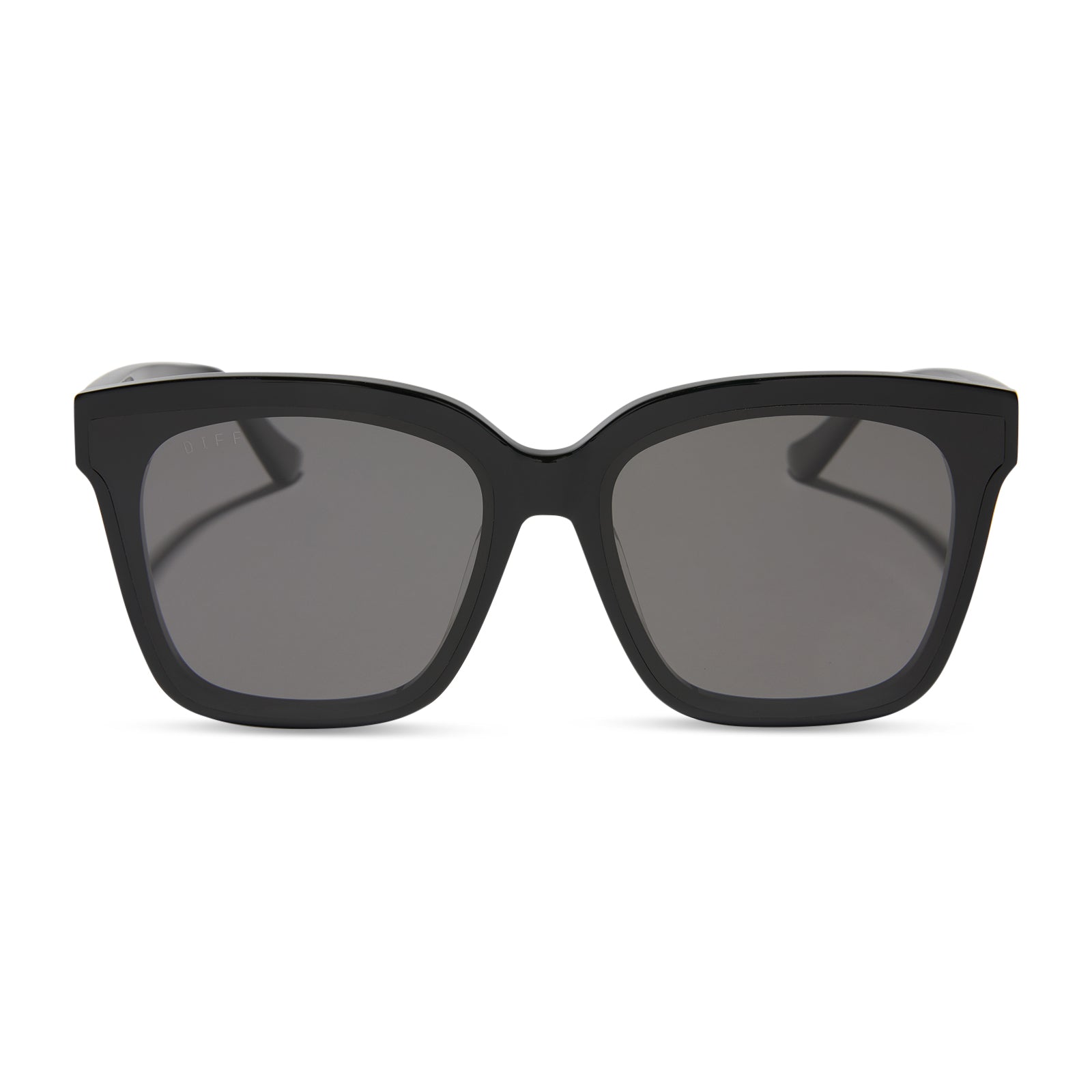 diff eyewear featuring the meredith ii square sunglasses with a black frame and grey lenses front view