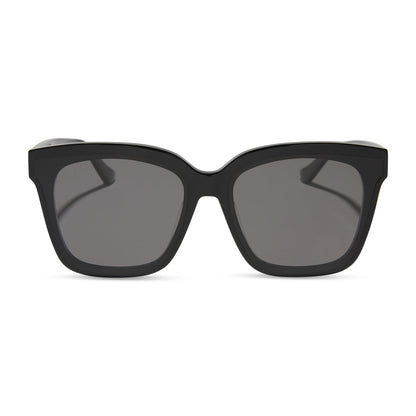 diff eyewear featuring the meredith ii square sunglasses with a black frame and grey lenses front view