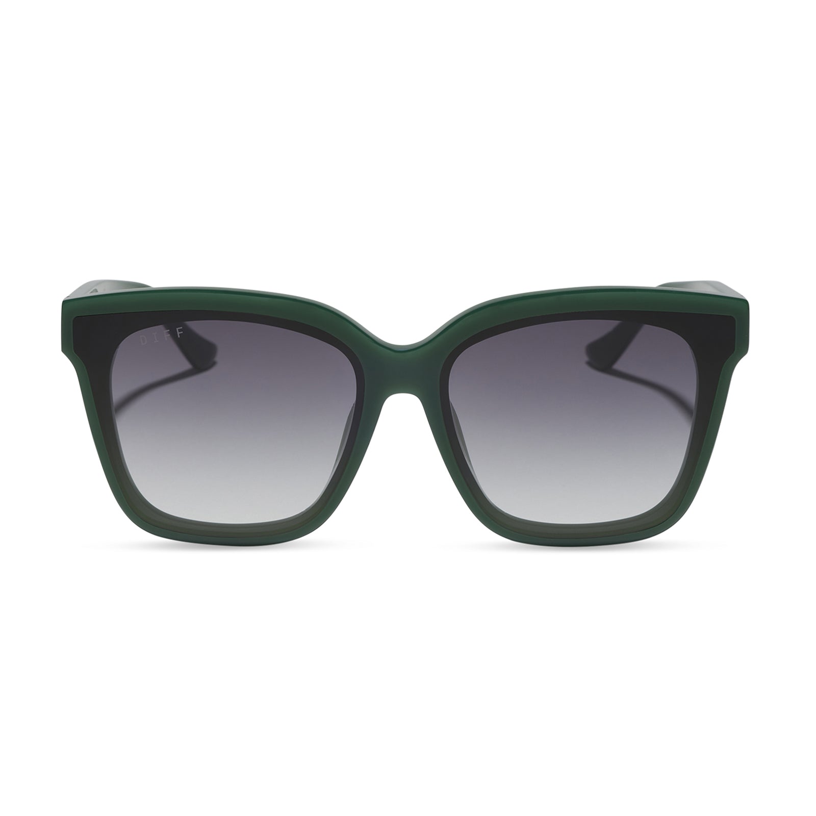 diff eyewear featuring the meredith ii square oversized sunglasses with a fairway green acetate frame and grey gradient lenses front view