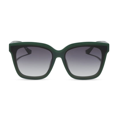 diff eyewear featuring the meredith ii square oversized sunglasses with a fairway green acetate frame and grey gradient lenses front view
