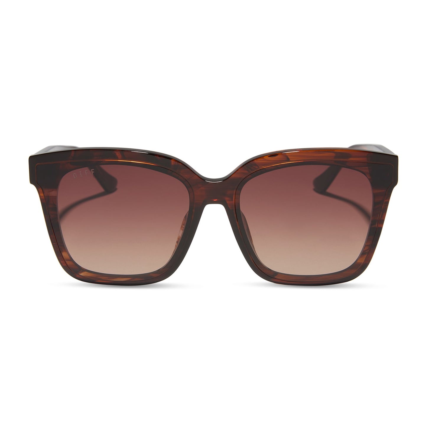diff eyewear featuring the meredith ii square sunglasses with a sequoia tortoise frame and brown gradient lenses front view