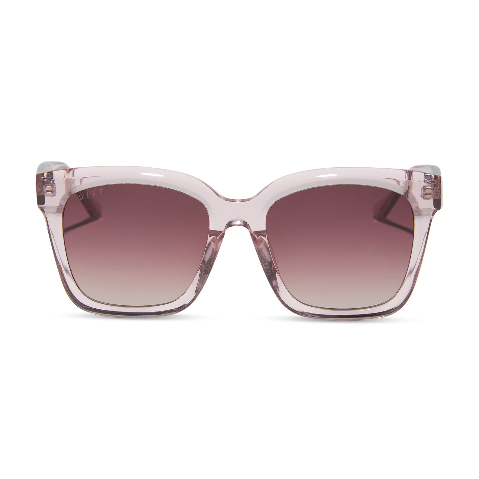 diff eyewear wholesale meredith square sunglasses with a light pink crystal frame and wine gradient lenses front view