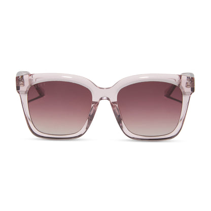 diff eyewear wholesale meredith square sunglasses with a light pink crystal frame and wine gradient lenses front view