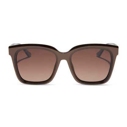 diff eyewear featuring the meredith square sunglasses with a moscow mule frame and brown gradient gold flash polarized lenses front view