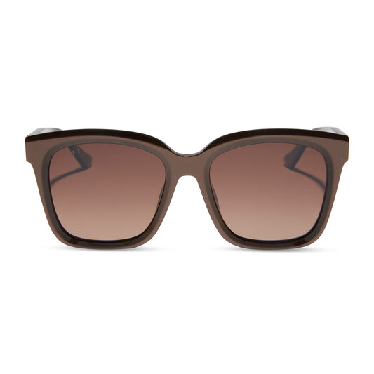 diff eyewear featuring the meredith square sunglasses with a moscow mule frame and brown gradient gold flash polarized lenses front view