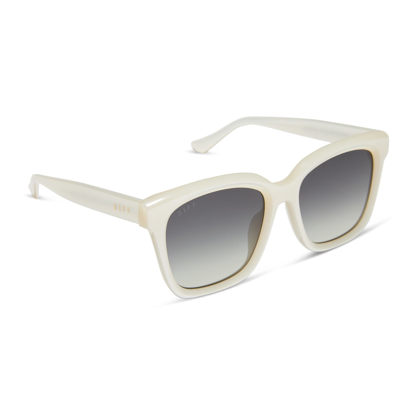 diff eyewear wholesale meredith square sunglasses with a opaline cream frame and grey gradient lenses angled view