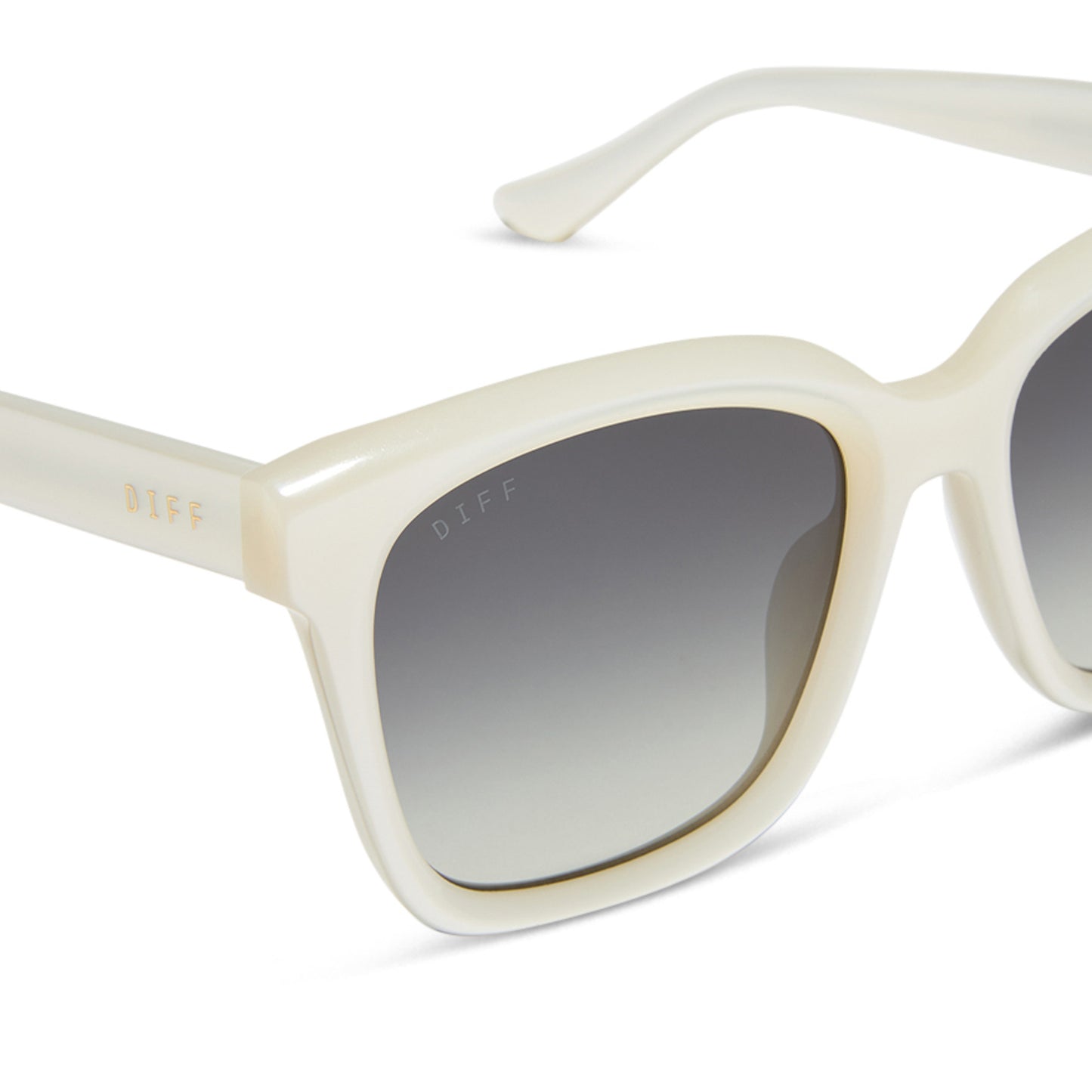 diff eyewear wholesale meredith square sunglasses with a opaline cream frame and grey gradient lenses detailed view