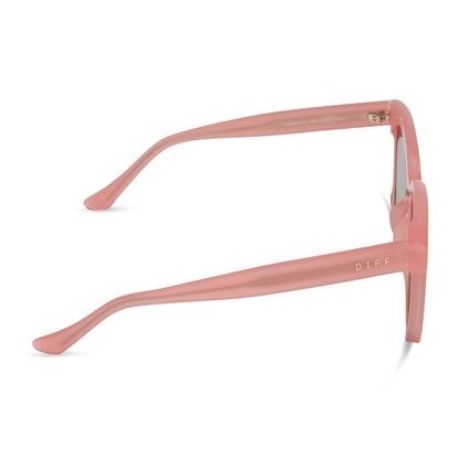 diff eyewear featuring the meredith square sunglasses with a peach frame and brown gradient polarized lenses side view