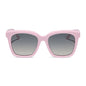 diff eyewear featuring the meredith square sunglasses with a powder pink frame and grey gradient polarized lenses front view