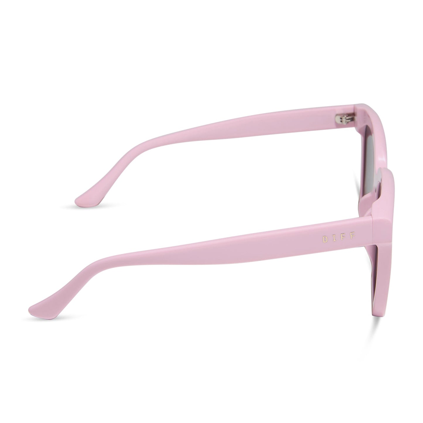 diff eyewear featuring the meredith square sunglasses with a powder pink frame and grey gradient polarized lenses side view