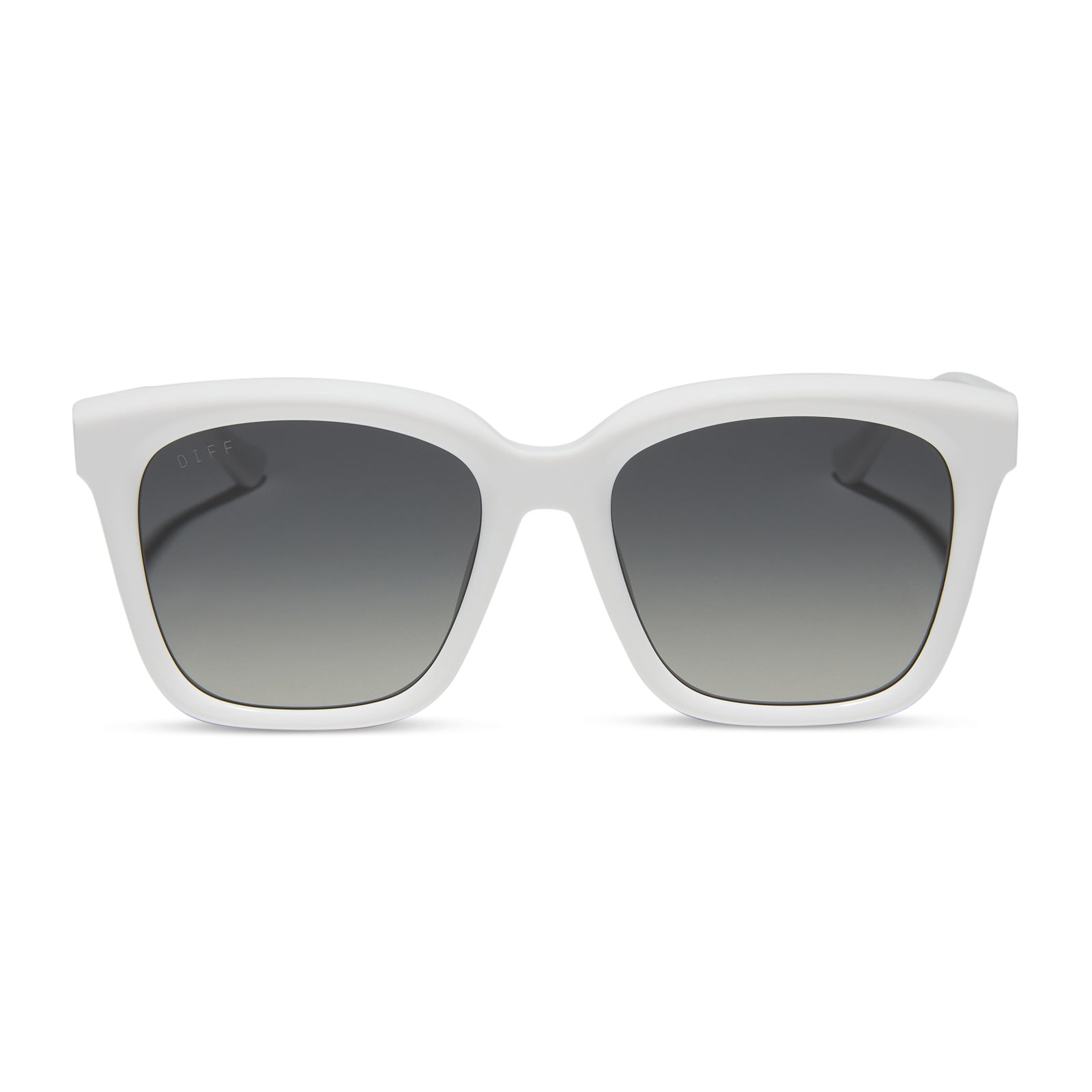 diff eyewear meredith square sunglasses with a white snowbound frame and grey gradient polarized lenses front view
