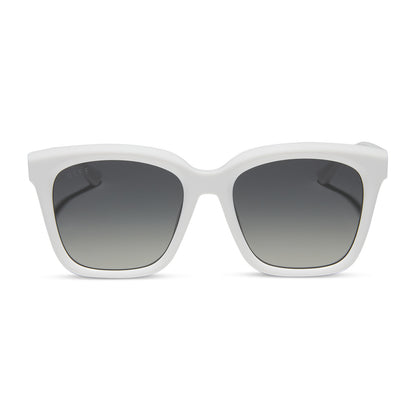 diff eyewear meredith square sunglasses with a white snowbound frame and grey gradient polarized lenses front view