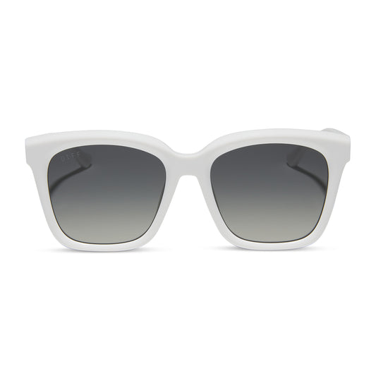 diff eyewear meredith square sunglasses with a white snowbound frame and grey gradient polarized lenses front view