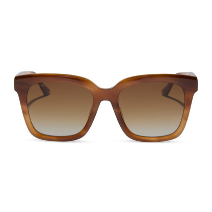 diff eyewear featuring the meredith square sunglasses with a tawny brown tortoise frame and brown gradient polarized lenses front view