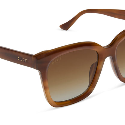 diff eyewear featuring the meredith square sunglasses with a tawny brown tortoise frame and brown gradient polarized lenses detailed view