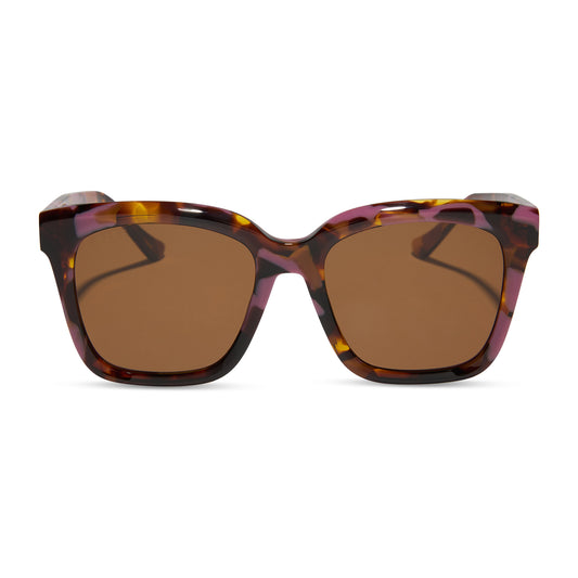 diff eyewear featuring the meredith square sunglasses with a torino tortoise frame and brown lenses front view