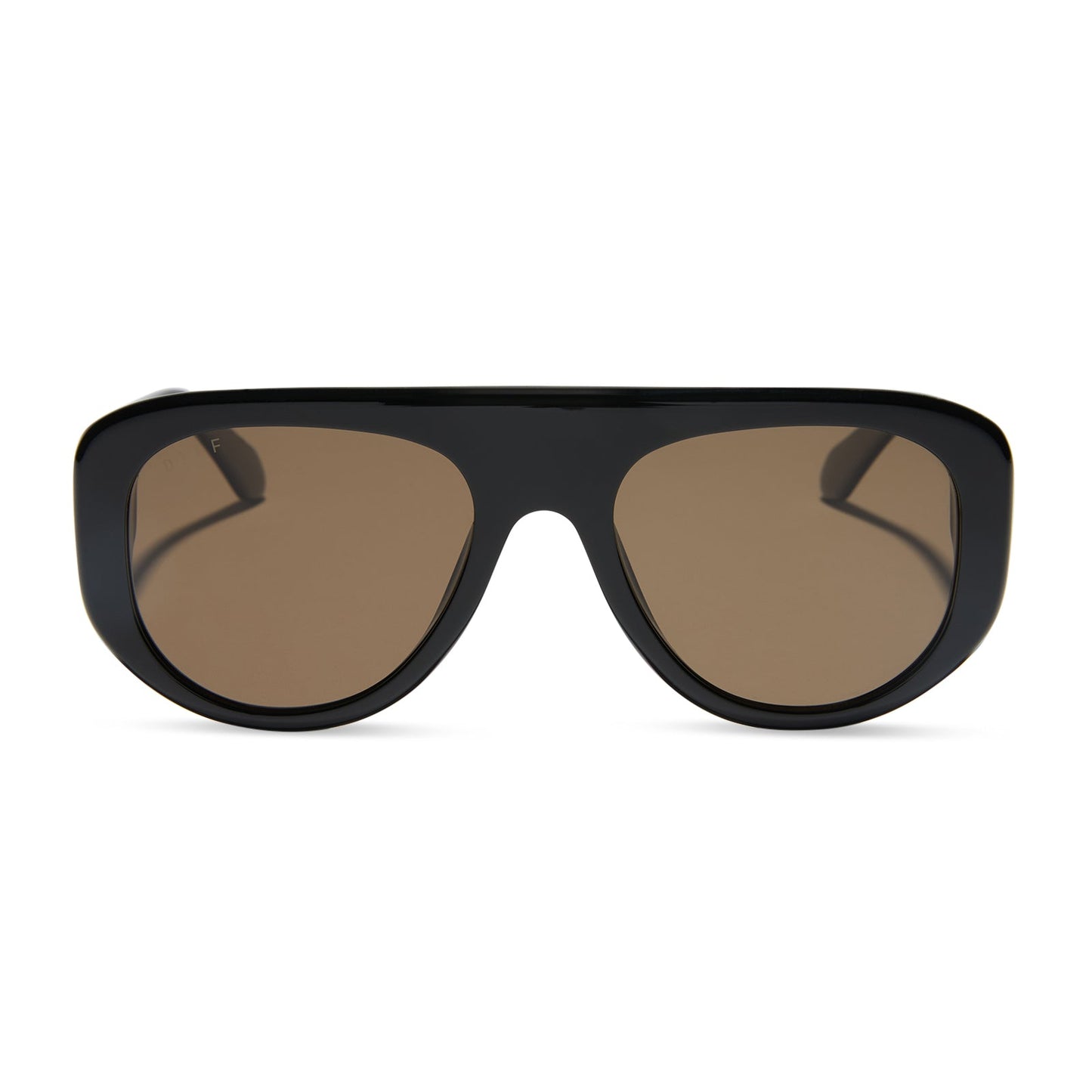 diff eyewear featuring the morgan shield sunglasses with a black frame and brown polarized lenses front view