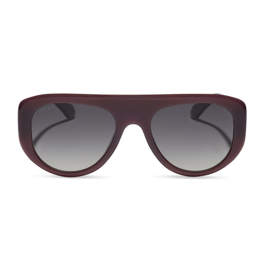 diff eyewear morgan oversized navigator sunglasses with a cocoa powder brown acetate frame and grey gradient polarized lenses front view