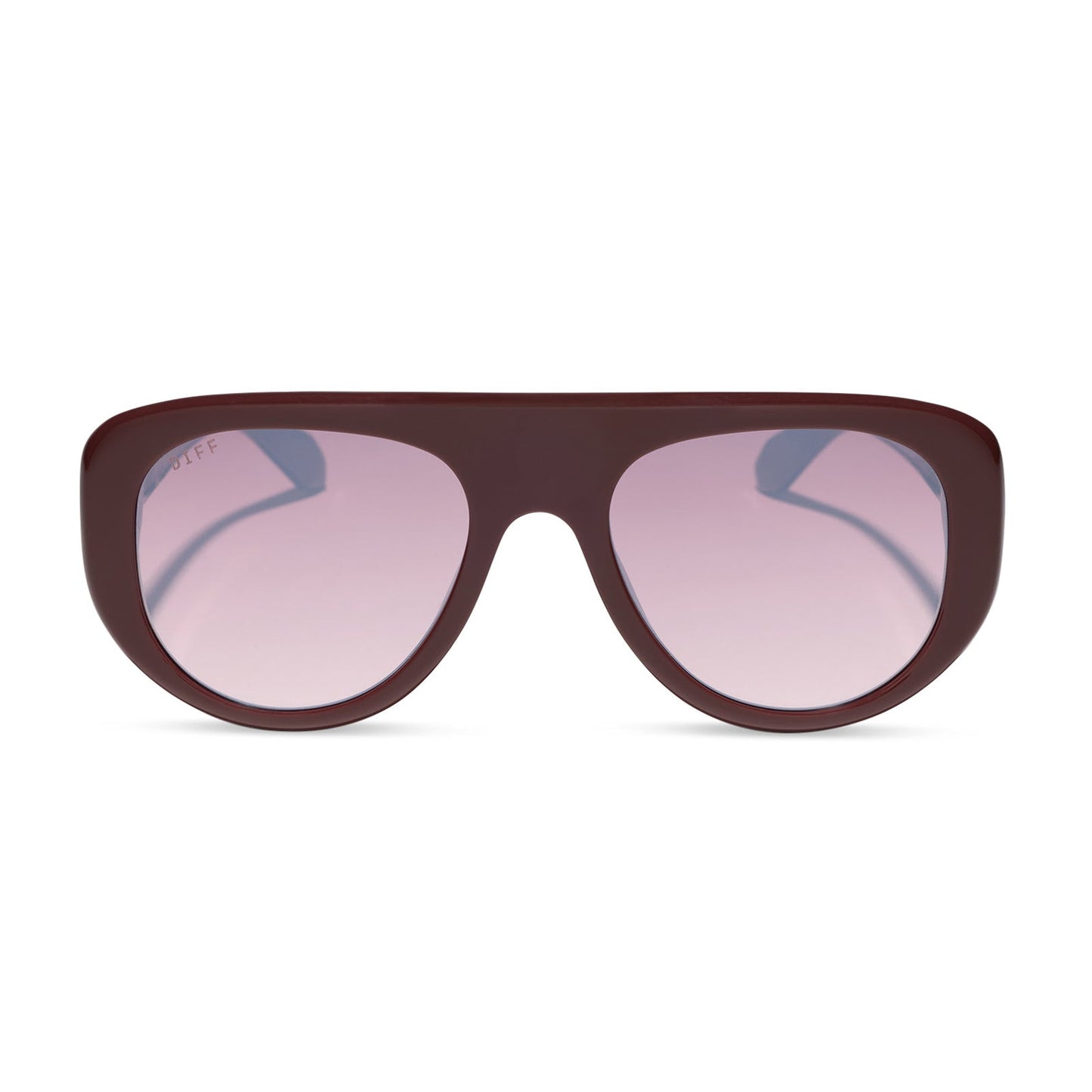 diff eyewear featuring the morgan oversized navigator sunglasses with a rugby red acetate frame and burgundy gradient lenses front view